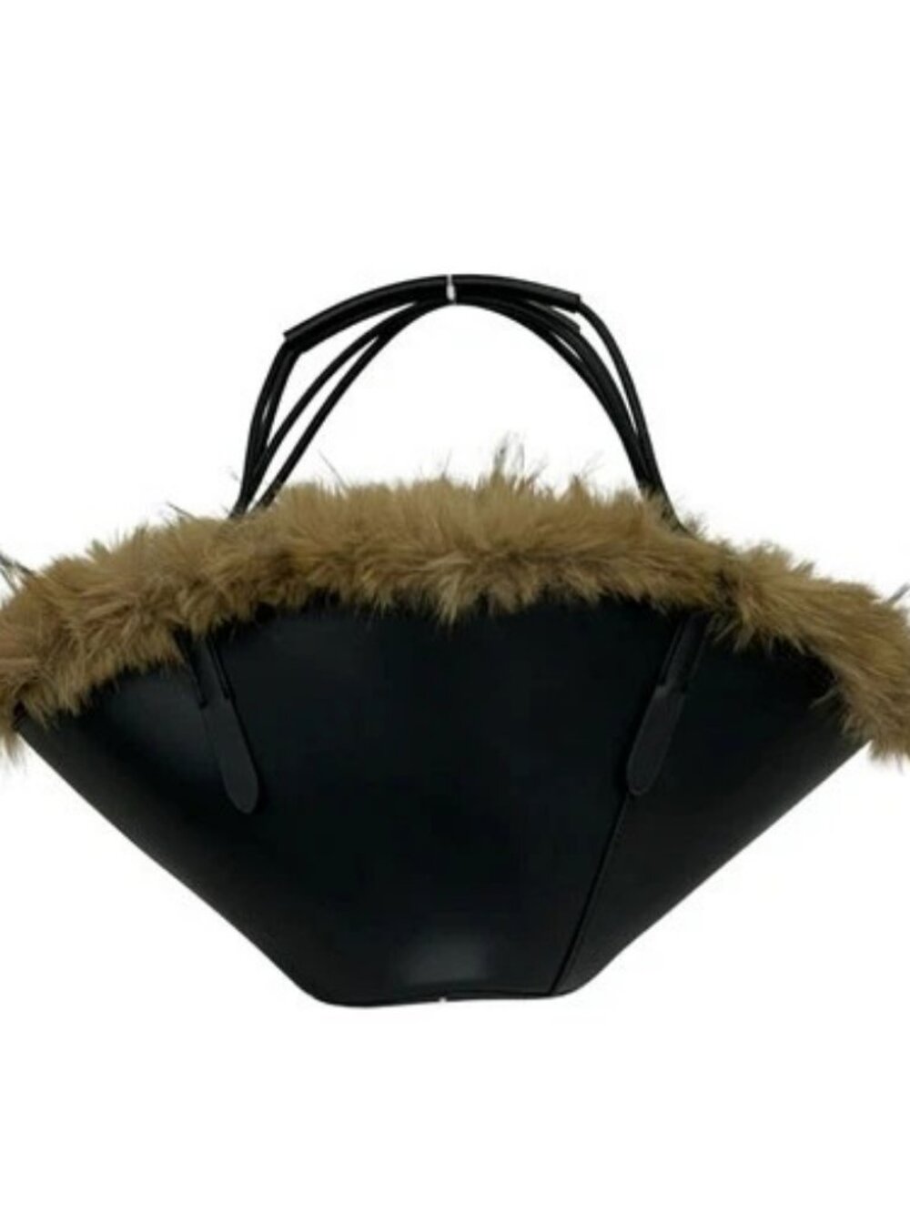 VASIC cudgel Black Brown Leather Eco Fur Tote Bag